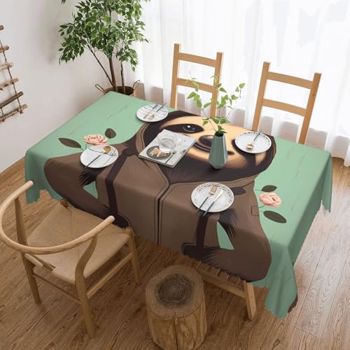 OUInbvv Quadratische Tischdecke mit Cartoon-Faultiermotiv, 137 x 183 cm, als Tischschutz und Dekoration, geeignet für Familienfeiern im Freien von OUInbvv