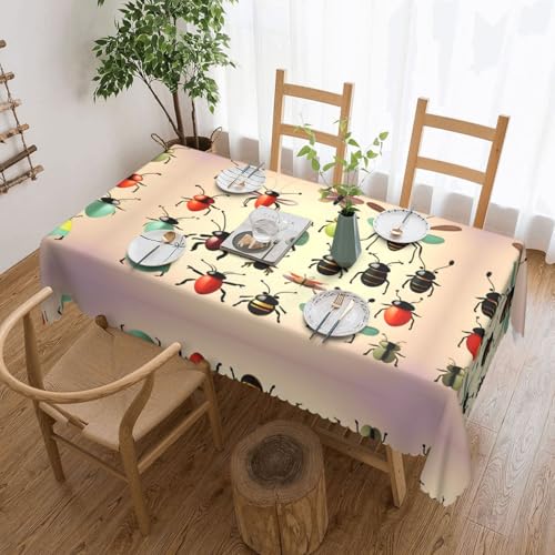 OUInbvv Quadratische Tischdecke mit Cartoon-Motiv, kleine Insekten, 137 x 183 cm, als Tischschutz und Dekoration, geeignet für Familienfeiern im Freien von OUInbvv