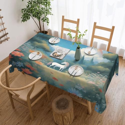 OUInbvv Quadratische Tischdecke mit Einhörnern in der Distanz, 137 x 183 cm, als Tischschutz und Dekoration, geeignet für Familienfeiern im Freien von OUInbvv