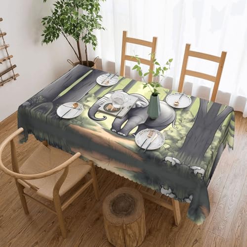 OUInbvv Quadratische Tischdecke mit Elefantenmotiv, 137,2 x 183,9 cm, als Tischschutz und Dekoration, geeignet für Familienfeiern im Freien von OUInbvv