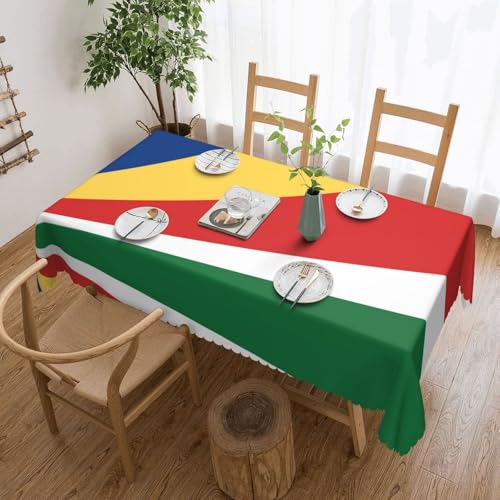 OUInbvv Quadratische Tischdecke mit Flagge der Seychellen, 137 x 183 cm, als Tischschutz und Dekoration, geeignet für Familienfeiern im Freien von OUInbvv