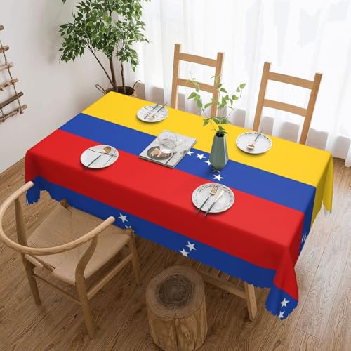 OUInbvv Quadratische Tischdecke mit Flagge von Venezuela, 137 x 183 cm, als Tischschutz und Dekoration, geeignet für Familienfeiern im Freien von OUInbvv