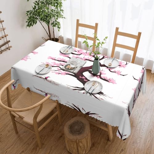 OUInbvv Quadratische Tischdecke mit Kirschblütenbaum, 137 x 183 cm, als Tischschutz und Dekoration, geeignet für Familienfeiern im Freien von OUInbvv