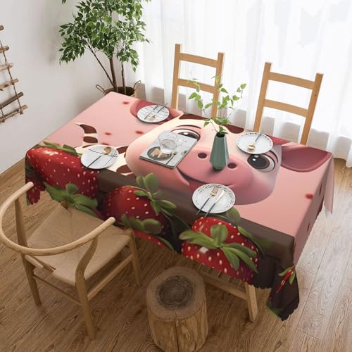 OUInbvv Quadratische Tischdecke mit Kühen und Erdbeeren, 137 x 183 cm, als Tischschutz und Dekoration, geeignet für Familienfeiern im Freien von OUInbvv