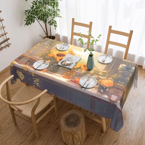 OUInbvv Quadratische Tischdecke mit Sonnenblumen unter der Fensterbank, 137 x 183 cm, als Tischschutz und Dekoration, geeignet für Familienfeiern im Freien OUInbvv Quadratische Tischdecke mit Sonnenblumen unter der Fensterbank, 137 x 183 cm, als Tischschutz und Dekoration, geeignet für Familienfeiern im Freien von OUInbvv