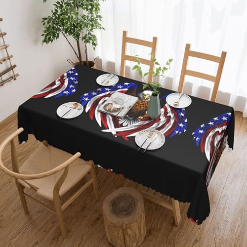 OUInbvv Quadratische Tischdecke mit USA-Flagge, Patriotischer Adler, 137 x 183 cm, als Tischschutz und Dekoration, geeignet für Familienfeiern im Freien von OUInbvv