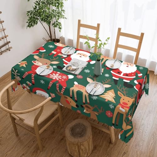 OUInbvv Quadratische Tischdecke mit Weihnachtsmann und Hirsch, 137 x 183 cm, als Tischschutz und Dekoration, geeignet für Familienfeiern im Freien von OUInbvv
