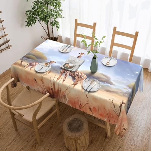 OUInbvv Quadratische Tischdecke mit afrikanischer Savannen-Giraffe, 137 x 183 cm, als Tischschutz und Dekoration, geeignet für Familienfeiern im Freien von OUInbvv