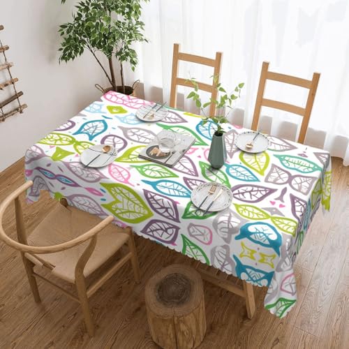 OUInbvv Quadratische Tischdecke mit farbigen Blätterlinien, 137 x 183 cm, als Tischschutz und Dekoration, geeignet für Familienfeiern im Freien von OUInbvv