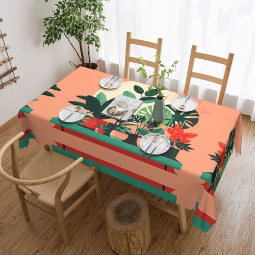 OUInbvv Quadratische Tischdecke mit grünen Pflanzen für den Innenbereich, 137 x 183 cm, als Tischschutz und Dekoration, geeignet für Familienfeiern im Freien von OUInbvv