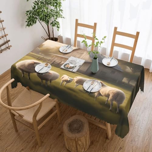 OUInbvv Quadratische Tischdecke mit niedlichem Schaf, 137 x 183 cm, als Tischschutz und Dekoration, geeignet für Familienfeiern im Freien von OUInbvv