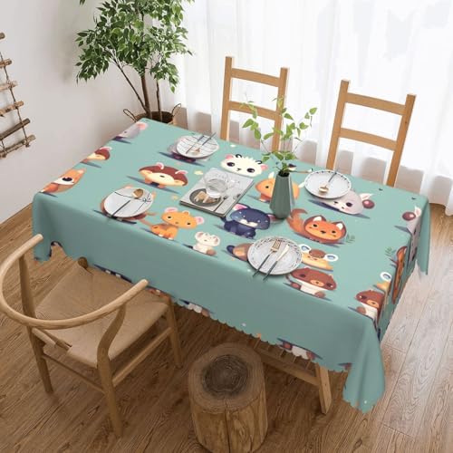 OUInbvv Quadratische Tischdecke mit niedlichen kleinen Tieren, 137 x 183 cm, als Tischschutz und Dekoration, geeignet für Familienfeiern im Freien von OUInbvv
