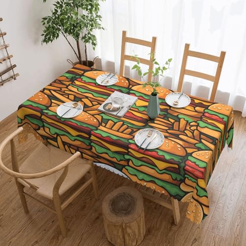 OUInbvv Quadratische Tischdecke mit vielen niedlichen Burgern, 137 x 183 cm, als Tischschutz und Dekoration, geeignet für Familienfeiern im Freien von OUInbvv