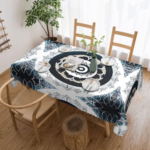 OUInbvv Runde Totem-Tischdecke, quadratisch, 137 x 183 cm, für Tischschutz und Dekoration, geeignet für Familienfeiern im Freien, Schwarz und Weiß von OUInbvv