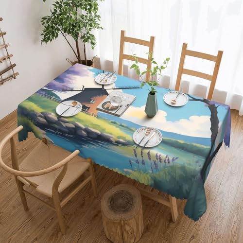 OUInbvv Schöne quadratische Tischdecke mit Windmühlen-Motiv, 137 x 183 cm, als Tischschutz und Dekoration, geeignet für Familienfeiern im Freien von OUInbvv