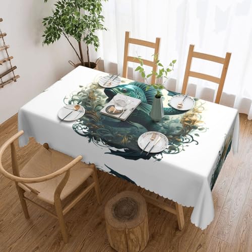OUInbvv The Green Flying Fish Tischdecke, quadratisch, 137 x 183 cm, als Tischschutz und Dekoration, geeignet für Familienfeiern im Freien von OUInbvv