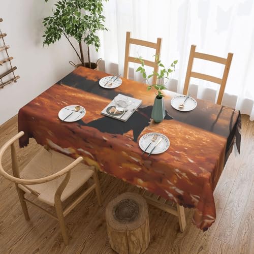 OUInbvv Tischdecke mit Blättern und Hunden, quadratisch, 137,2 x 183,9 cm, als Tischschutz und Dekoration, geeignet für Familienfeiern im Freien von OUInbvv