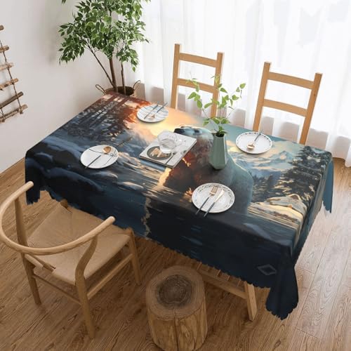 OUInbvv Tischdecke mit Eisbär im Winter, quadratisch, 137 x 183 cm, als Tischschutz und Dekoration, geeignet für Familienfeiern im Freien von OUInbvv