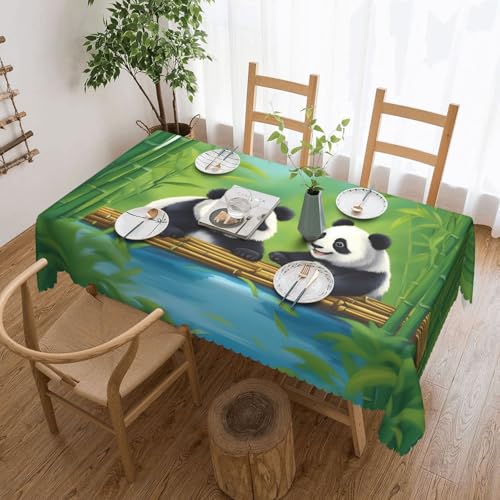 OUInbvv Two Cute Pandas Tischdecke, quadratisch, 137 x 183 cm, als Tischschutz und Dekoration, geeignet für Familienfeiern im Freien von OUInbvv
