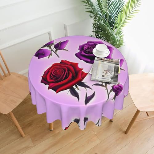 Rote und violette Rosen, runde Tischdecke, flecken- und knitterfrei, für Abendessen, Brunch Picknick, Hochzeit, Party, drinnen und draußen, 152,4 cm Rote und violette Rosen, runde Tischdecke, flecken- und knitterfrei, für Abendessen, Brunch Picknick, Hochzeit, Party, drinnen und draußen, 152,4 cm von OUInbvv