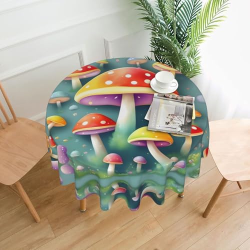 Runde Tischdecke, Motiv: niedliche farbige Pilze, flecken- und knitterfrei, für Abendessen, Brunch Picknick, Hochzeit, Party, drinnen und draußen, 152,4 cm von OUInbvv