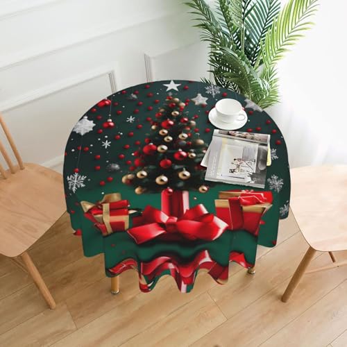 Runde Tischdecke, Weihnachtsbaum, 152,4 cm, flecken- und knitterfrei, für Abendessen, Brunch Picknick, Hochzeit, Party, drinnen und draußen Runde Tischdecke, Weihnachtsbaum, 152,4 cm, flecken- und knitterfrei, für Abendessen, Brunch Picknick, Hochzeit, Party, drinnen und draußen von OUInbvv