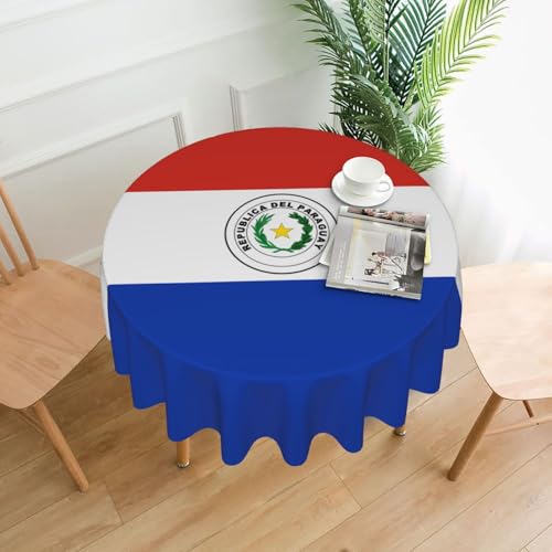Runde Tischdecke mit Flagge von Paraguay, flecken- und knitterfrei, für Abendessen, Brunch Picknick, Hochzeit, Party, drinnen und draußen, 152,4 cm von OUInbvv