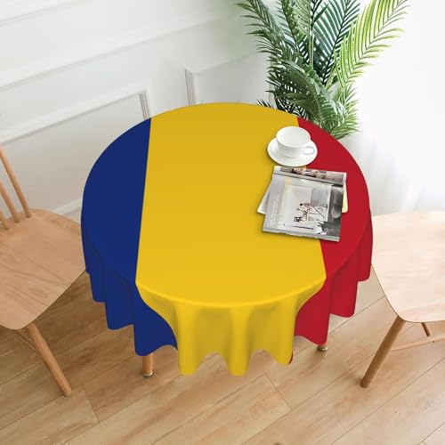 Runde Tischdecke mit Flagge von Rumänien, flecken- und knitterfrei, für Abendessen, Brunch Picknick, Hochzeit, Party, drinnen und draußen, 152,4 cm von OUInbvv