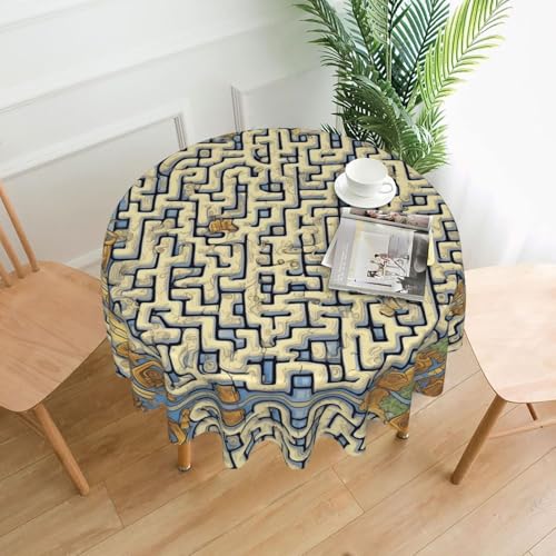 Runde Tischdecke mit Labyrinth-Schatzkarte, 152,4 cm, flecken- und knitterfrei, für Abendessen, Brunch Picknick, Hochzeit, Party, drinnen und draußen von OUInbvv