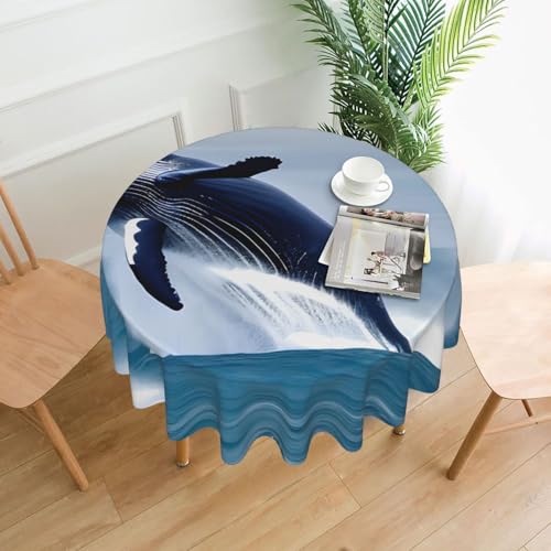 Runde Tischdecke mit Whales at See, 152,4 cm, flecken- und knitterfrei, für Abendessen, Brunch Picknick, Hochzeit, Party, drinnen und draußen von OUInbvv