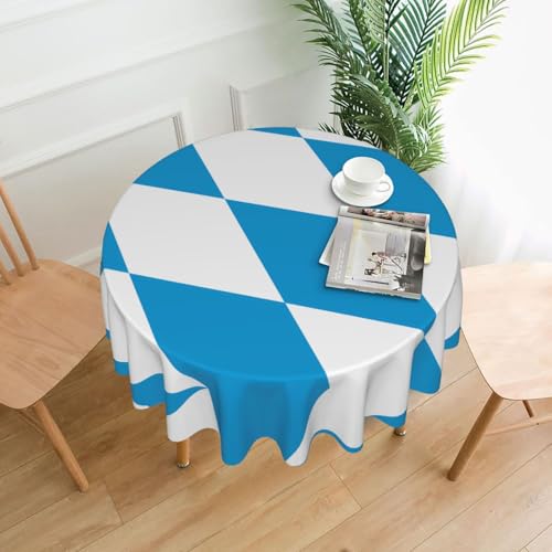 Runde Tischdecke mit bayerischer Flagge, flecken- und knitterfrei, für Abendessen, Brunch Picknick, Hochzeit, Party, drinnen und draußen, 152,4 cm von OUInbvv
