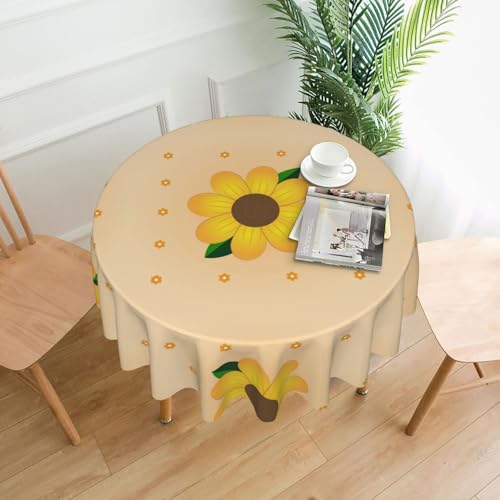 Runde Tischdecke mit goldener Sonnenblume, flecken- und knitterfrei, für Abendessen, Brunch Picknick, Hochzeit, Party, drinnen und draußen, 152,4 cm von OUInbvv