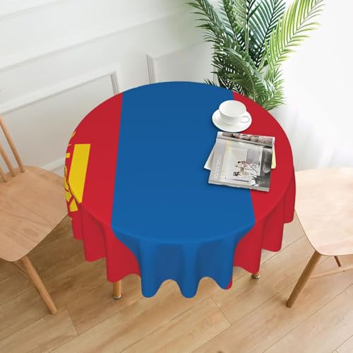 Runde Tischdecke mit mongolischer Flagge, flecken- und knitterfrei, für Abendessen, Brunch Picknick, Hochzeit, Party, drinnen und draußen, 152,4 cm von OUInbvv
