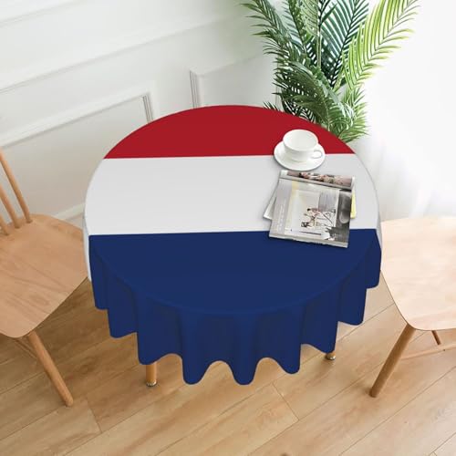 Runde Tischdecke mit niederländischer Flagge, flecken- und knitterfrei, für Abendessen, Brunch Picknick, Hochzeit, Party, drinnen und draußen, 152,4 cm von OUInbvv