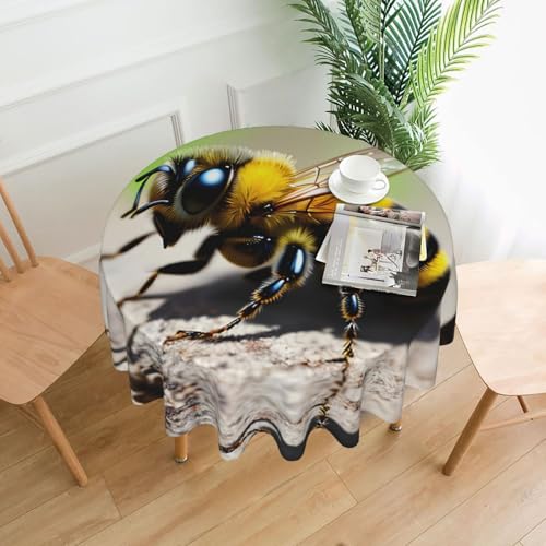 Runde Tischdecke mit niedlicher Biene, 152,4 cm, flecken- und knitterfrei, für Abendessen, Brunch Picknick, Hochzeit, Party, drinnen und draußen von OUInbvv