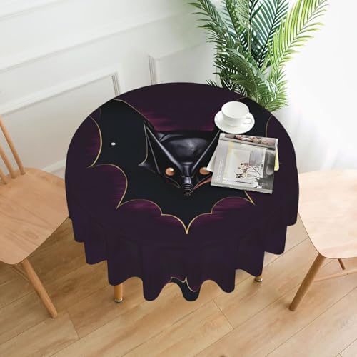 Schwarze Geisterfledermaus-Tischdecke, rund, flecken- und knitterfrei, für Abendessen, Brunch Picknick, Hochzeit, Party, drinnen und draußen, 152,4 cm von OUInbvv