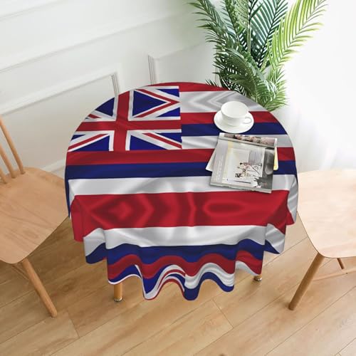 Tischdecke, Motiv: Flagge von Hawaii, 152,4 cm, rund, flecken- und knitterfrei, für Abendessen, Brunch Picknick, Hochzeit, Party, drinnen und draußen von OUInbvv
