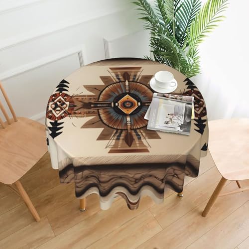 Tischdecke, Motiv: Indianer-Malerei, 152,4 cm, rund, flecken- und knitterfrei, für Abendessen, Brunch Picknick, Hochzeit, Party, drinnen und draußen von OUInbvv