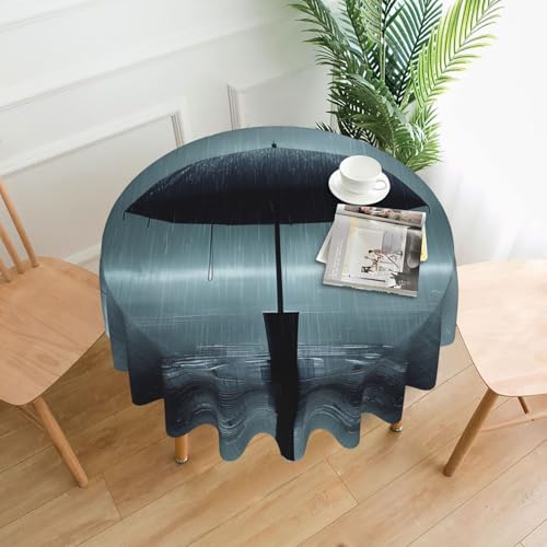 Tischdecke, Motiv: Regenschirm im Regen, rund, flecken- und knitterfrei, für Abendessen, Brunch Picknick, Hochzeit, Party, drinnen und draußen, 152,4 cm, Schwarz von OUInbvv