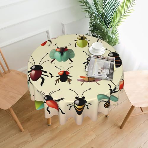 Tischdecke, Motiv: kleine Insekten, rund, flecken- und knitterfrei, für Abendessen, Brunch Picknick, Hochzeit, Party, drinnen und draußen, 152,4 cm Tischdecke, Motiv: kleine Insekten, rund, flecken- und knitterfrei, für Abendessen, Brunch Picknick, Hochzeit, Party, drinnen und draußen, 152,4 cm von OUInbvv