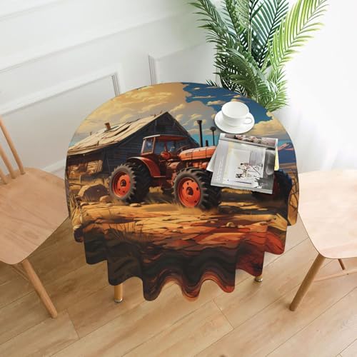 Tischdecke, Motiv: roter Traktor, 152,4 cm, rund, flecken- und knitterfrei, für Abendessen, Brunch Picknick, Hochzeit, Party, drinnen und draußen Tischdecke, Motiv: roter Traktor, 152,4 cm, rund, flecken- und knitterfrei, für Abendessen, Brunch Picknick, Hochzeit, Party, drinnen und draußen von OUInbvv