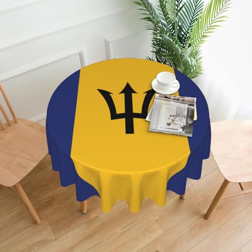 Tischdecke mit Flagge von Barbados, rund, flecken- und knitterfrei, für Abendessen, Brunch Picknick, Hochzeit, Party, drinnen und draußen, 152,4 cm von OUInbvv