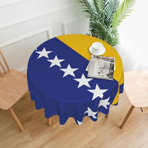 Tischdecke mit Flagge von Bosnien und Herzegowina, rund, flecken- und knitterfrei, für Abendessen, Brunch Picknick, Hochzeit, Party, drinnen und draußen, 152,4 cm von OUInbvv