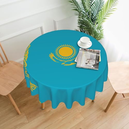 Tischdecke mit Flagge von Kasachstan, 152,4 cm, rund, flecken- und knitterfrei, für Abendessen, Brunch Picknick, Hochzeit, Party, drinnen und draußen von OUInbvv