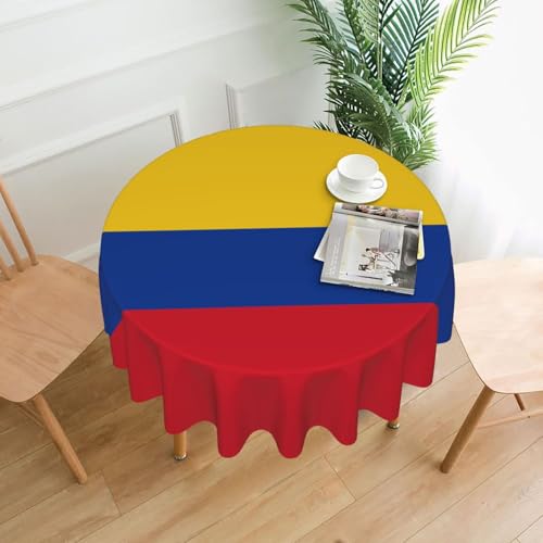 Tischdecke mit Flagge von Kolumbien, rund, flecken- und knitterfrei, für Abendessen, Brunch Picknick, Hochzeit, Party, drinnen und draußen, 152,4 cm von OUInbvv