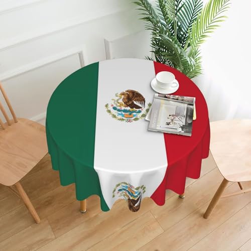 Tischdecke mit Flagge von Mexiko, rund, flecken- und knitterfrei, für Abendessen, Brunch Picknick, Hochzeit, Party, drinnen und draußen, 152,4 cm von OUInbvv