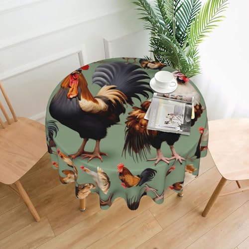Tischdecke mit Hahn und Huhn, rund, flecken- und knitterfrei, für Abendessen, Brunch Picknick, Hochzeit, Party, drinnen und draußen, 152,4 cm Tischdecke mit Hahn und Huhn, rund, flecken- und knitterfrei, für Abendessen, Brunch Picknick, Hochzeit, Party, drinnen und draußen, 152,4 cm von OUInbvv
