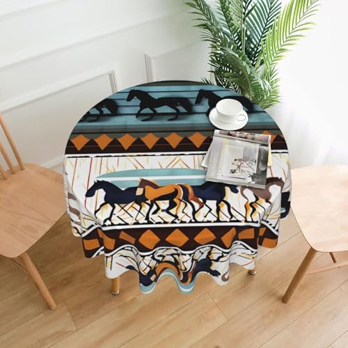 Tischdecke mit Pferdestreifenmuster, 152,4 cm, rund, flecken- und knitterfrei, für Abendessen, Brunch Picknick, Hochzeit, Party, drinnen und draußen von OUInbvv