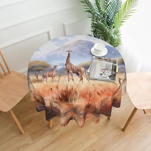 Tischdecke mit afrikanischer Savannen-Giraffe, 152,4 cm, rund, flecken- und knitterfrei, für Abendessen, Brunch Picknick, Hochzeit, Party, drinnen und draußen von OUInbvv