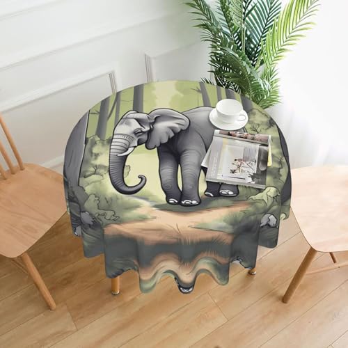 Walking Elephant Tischdecke, rund, flecken- und knitterfrei, für Abendessen, Brunch Picknick, Hochzeit, Party, drinnen und draußen, 152,4 cm von OUInbvv